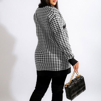 Houndstooth Pattern Long Sleeve Button Detailed Coat