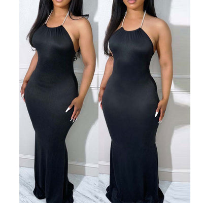 Solid Halter Backless Maxi Dress