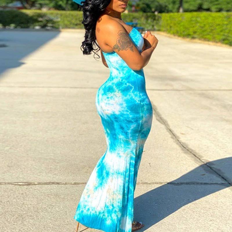 Tie Dye Off Shoulder Bodycon Maxi Dress