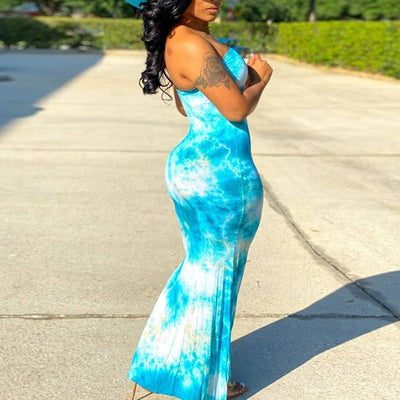 Tie Dye Off Shoulder Bodycon Maxi Dress