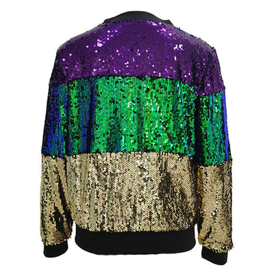 Sequins Contrast Zipper Design Long Sleeve Coat