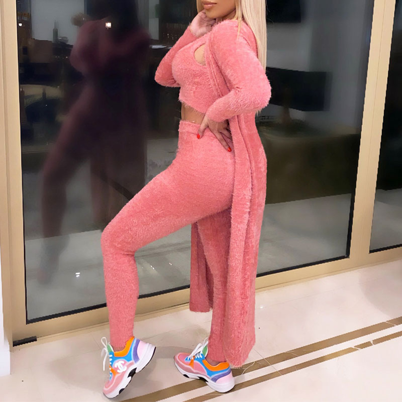 Solid Long Sleeve Three Pieces Set