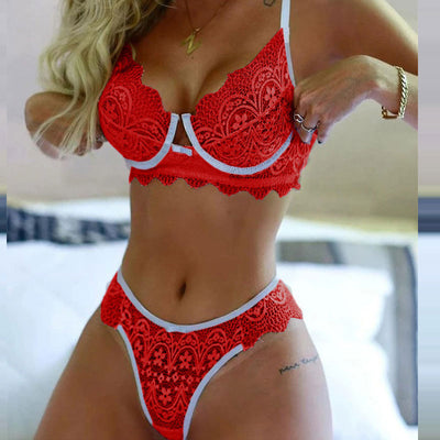 Colorblock Eyelash Lace Lingerie Set