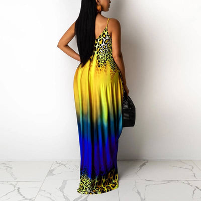 Gradient Color Leopard Pattern Sleeveless Maxi Dress