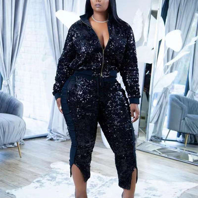 Sequins Long Sleeve 2PCS Pants Set