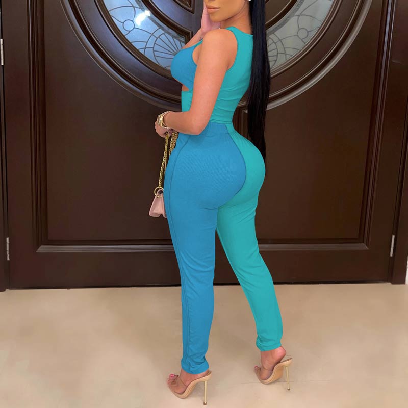 Colorblock Sleeveless Hollow Out Jumpsuit