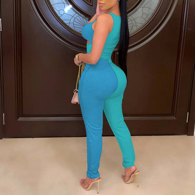 Colorblock Sleeveless Hollow Out Jumpsuit