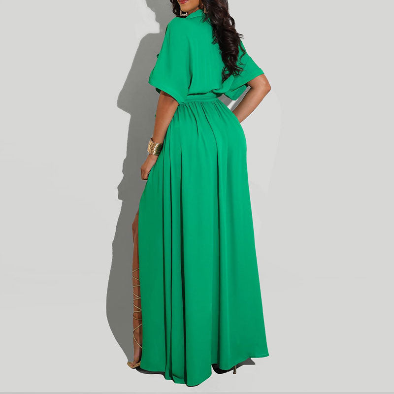 Solid Short Sleeve Button Detailed Shirt Dress