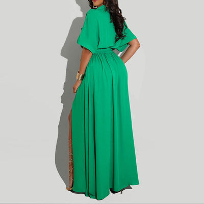 Solid Short Sleeve Button Detailed Shirt Dress