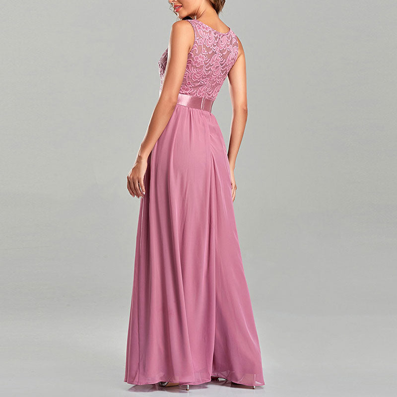 Floral Pattern Sleeveless High Waist Lace Maxi Dress