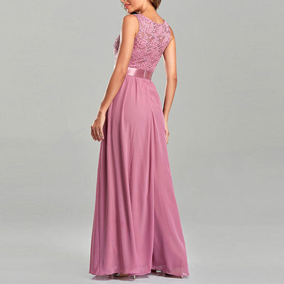 Floral Pattern Sleeveless High Waist Lace Maxi Dress