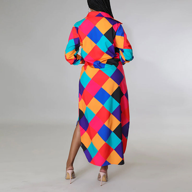 Print Long Sleeve Button Detailed Shirt Dress