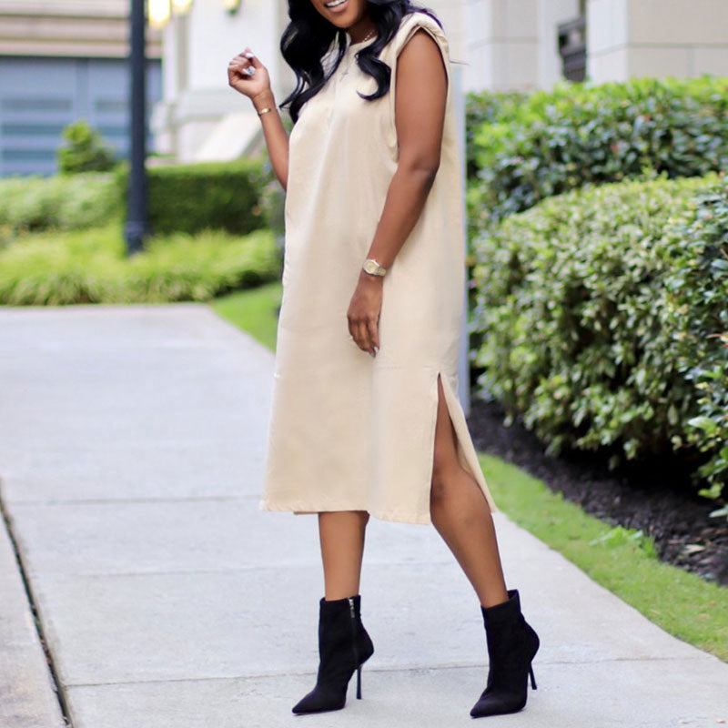 Solid Sleeveless Slit Loose Dress