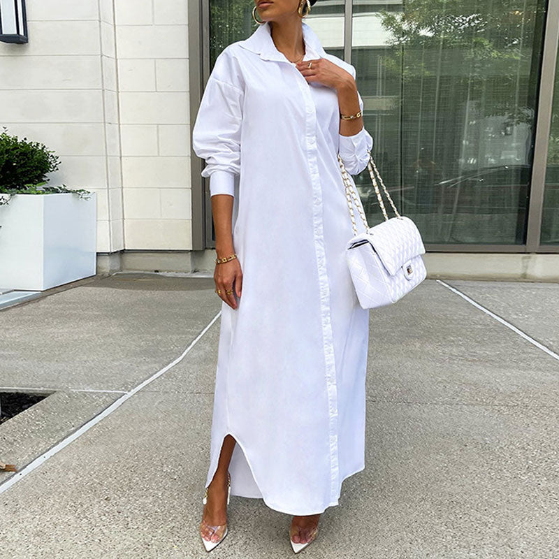 Solid Long Sleeve Maxi Shirt Dress