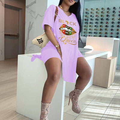 Short Sleeve Print Split Two Pieces Set