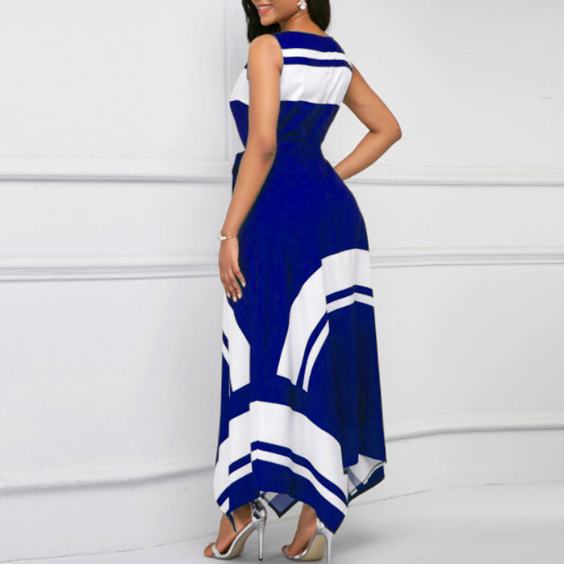 Geometric Print Sleeveless Irregular Maxi Dress