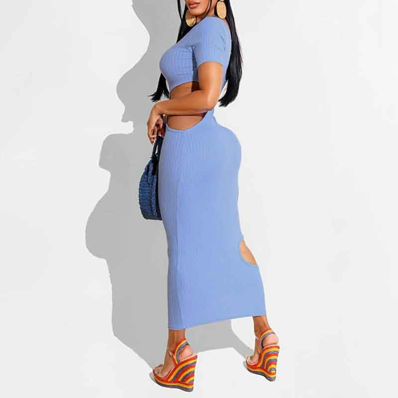 Solid Short Sleeve Cut Out Maxi Dress