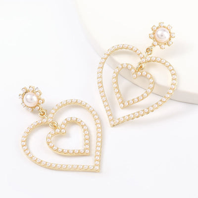 Heart Patter Beaded Decorstion Drop Earrings