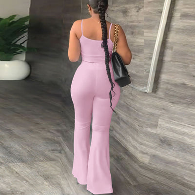 Solid Sleeveless Spaghetti Strap Top & Pants Set