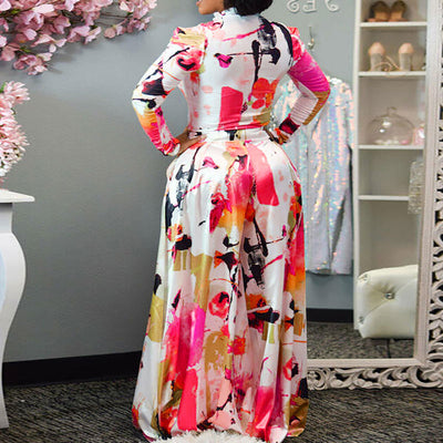 Print Long Sleeve Top & Wide Leg Pants Set