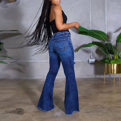 Heart Pattern Cut Out Wide Leg Denim Pants