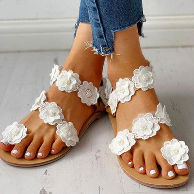 Flower Embellished Open Toe Flat Sandals - Shop Shiningbabe - Womens Fashion Online Shopping Offering Huge Discounts on Shoes - Heels, Sandals, Boots, Slippers; Clothing - Tops, Dresses, Jumpsuits, and More.