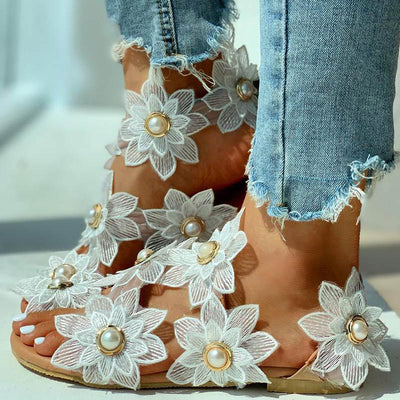 Toe Ring Flower Design Flat Sandals - Cherrybetty