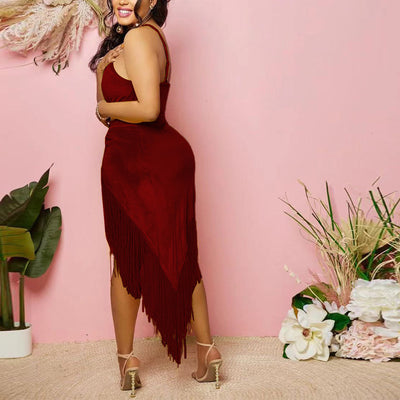 Solid Halter Tassel Design Bodycon Dress