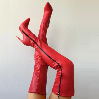 Zipper Knee-High Thin Heel Boots - Cherrybetty