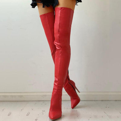 Zipper Knee-High Thin Heel Boots - Cherrybetty