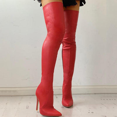 Zipper Knee-High Thin Heel Boots - Cherrybetty
