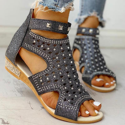 Rivet Detail Cutout Flat Sandals - Shop Shiningbabe - Womens Fashion Online Shopping Offering Huge Discounts on Shoes - Heels, Sandals, Boots, Slippers; Clothing - Tops, Dresses, Jumpsuits, and More.