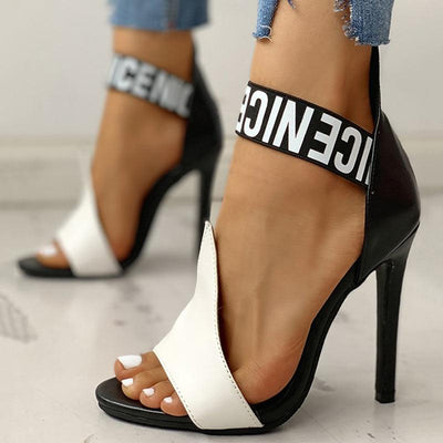 Letter Print Thin Heeled Sandals - Cherrybetty