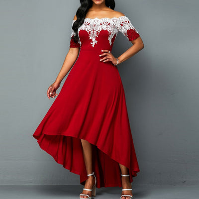Lace Patchwork Off Shoulder Irregular Pleated Design Dress